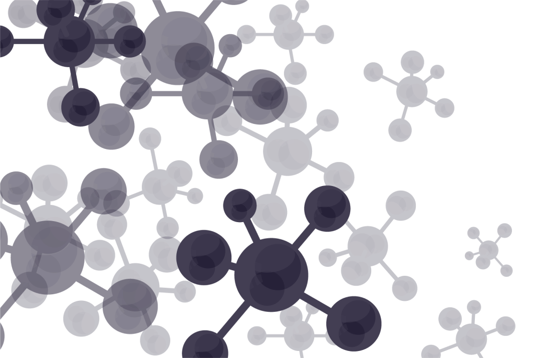 Abstract image with overlapping circles on a dark background, representing molecular structures or data nodes.